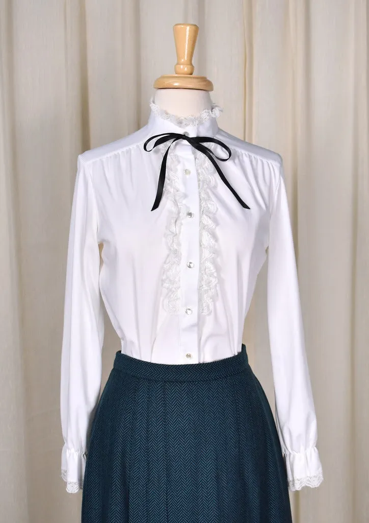 1960s White Lace Ruffle Blouse