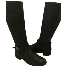 Bally Switzerland, size 9.5, black leather riding boots with chrome hardware, side zippers, almond toes and 1.5" block heels
