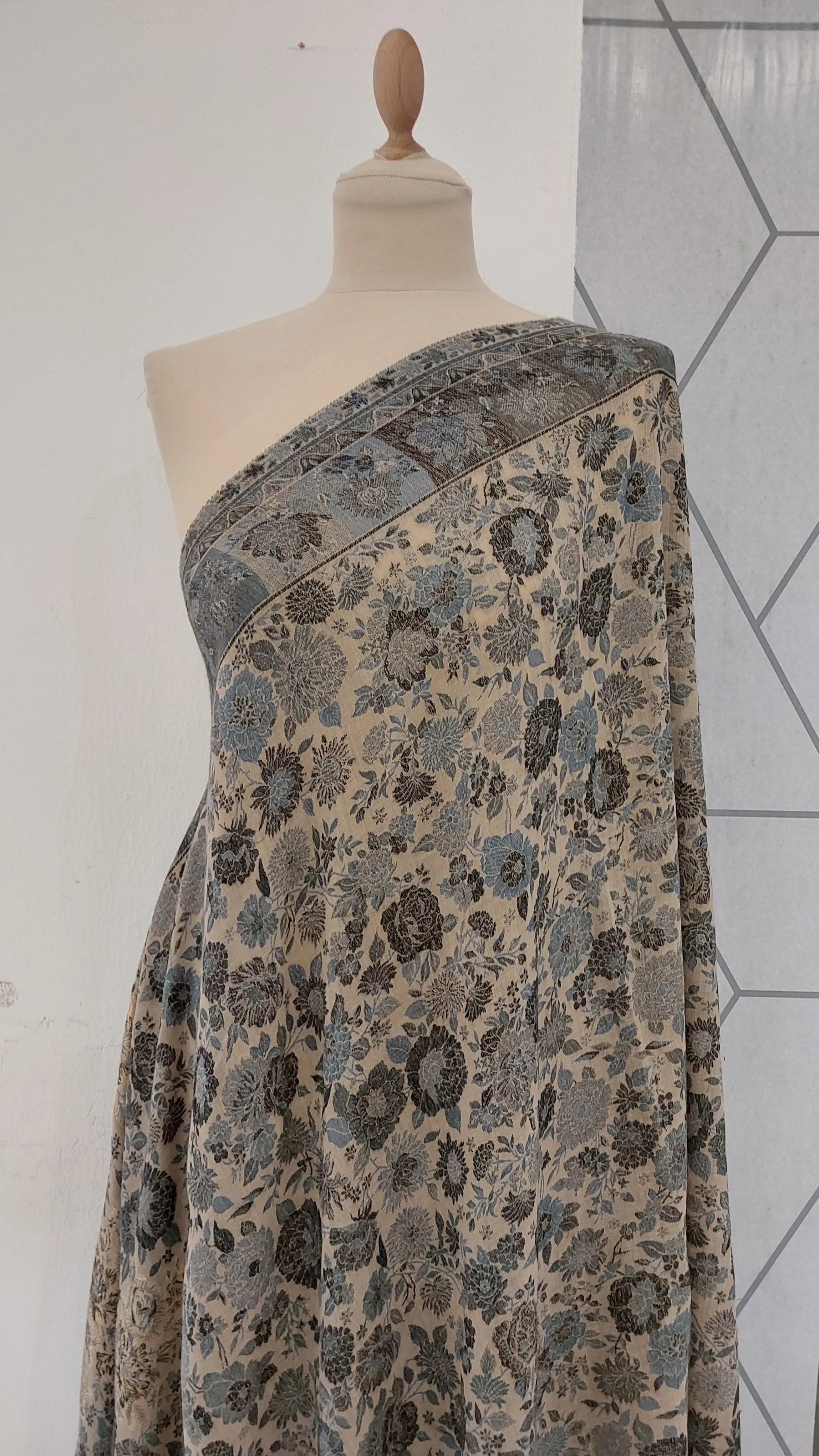 Bhoomi Grey & Blue Cashmere Shawl