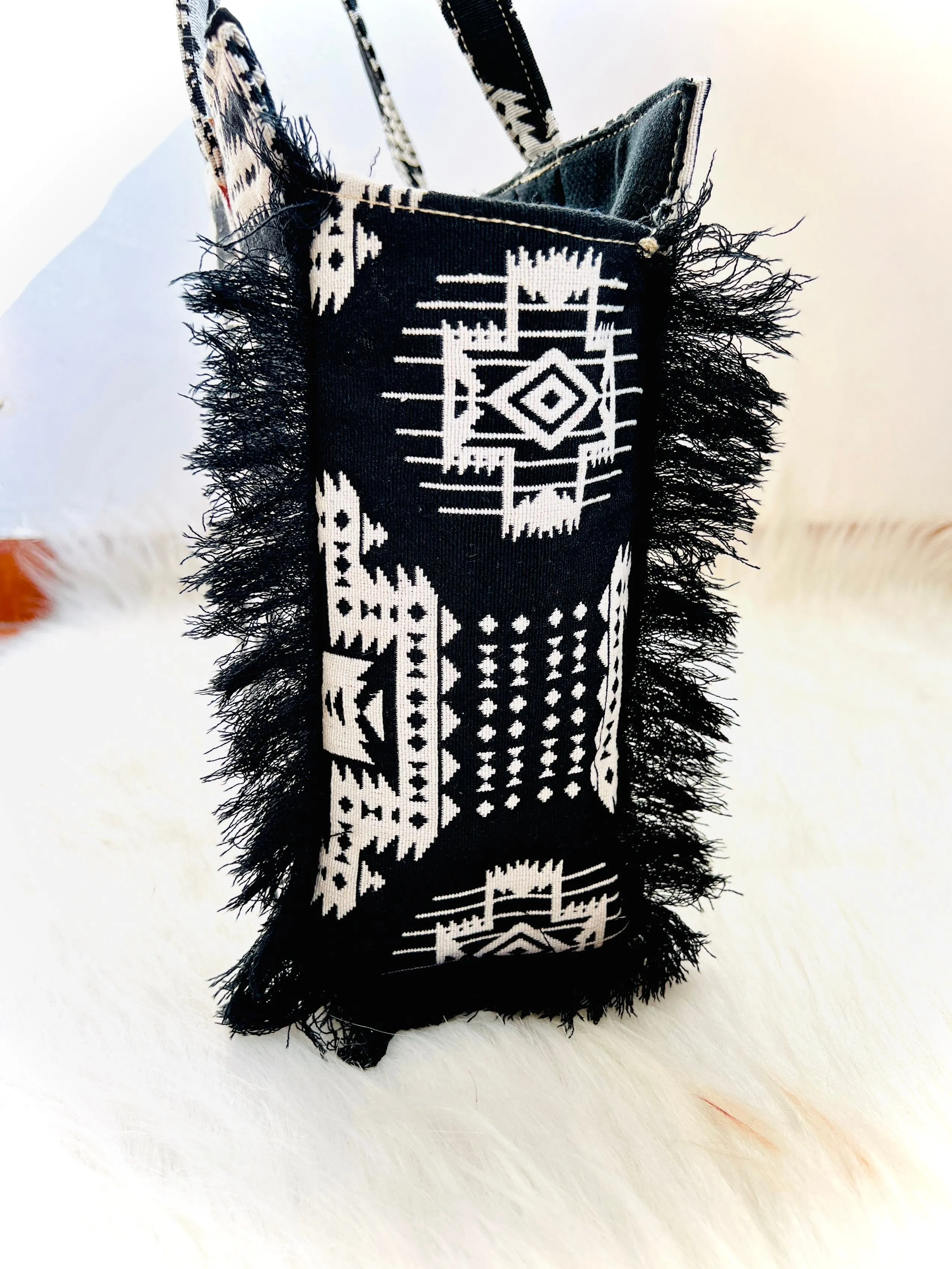 Black Boho Fringe Laptop Bag