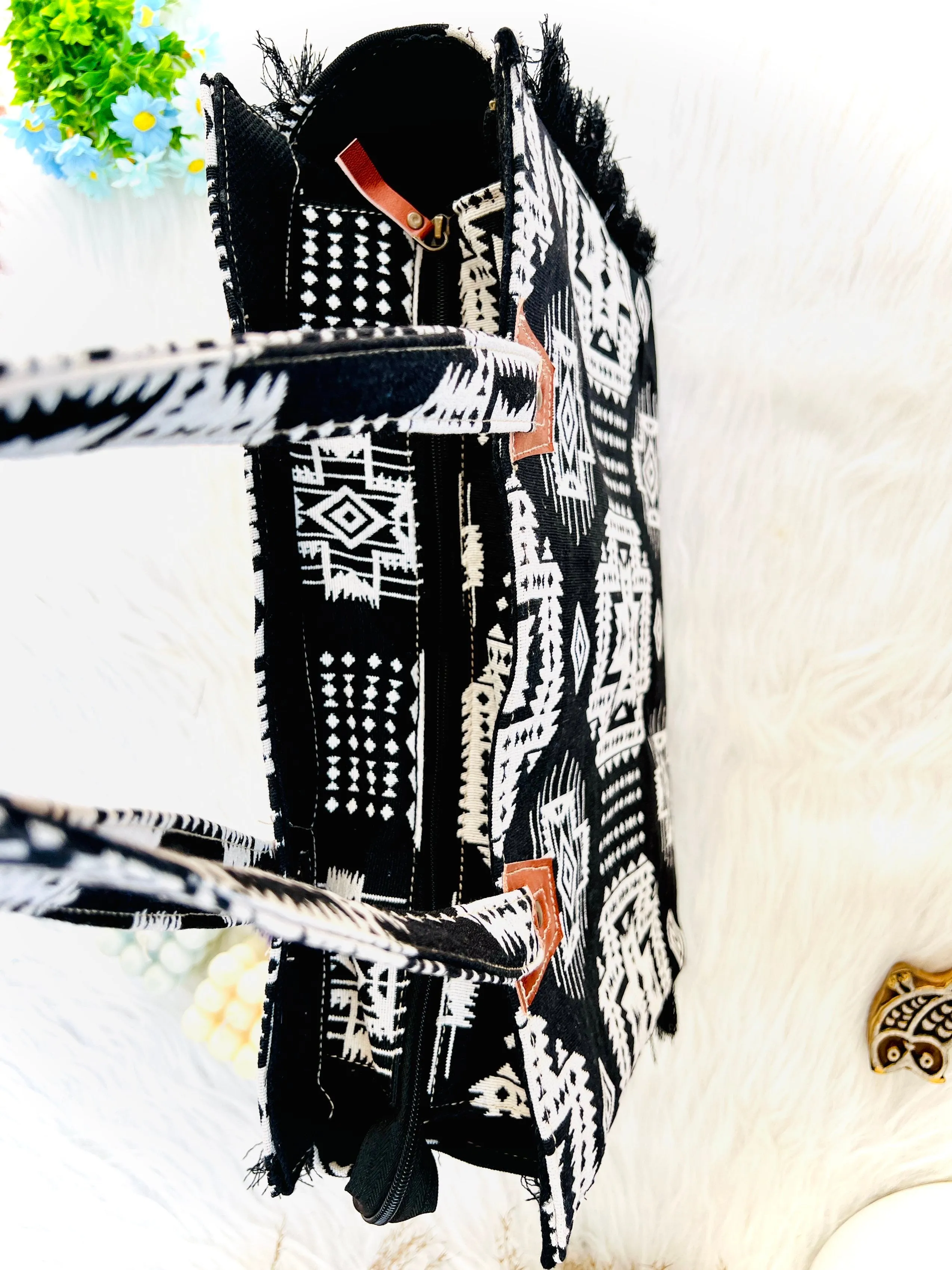 Black Boho Fringe Laptop Bag