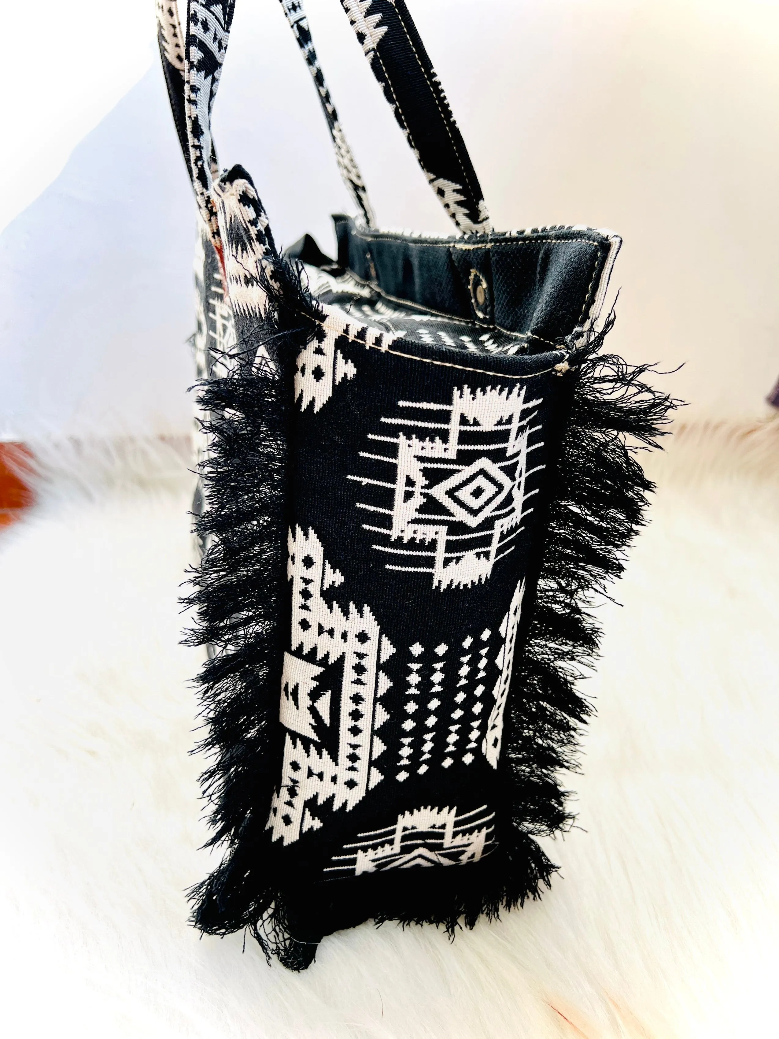 Black Boho Fringe Laptop Bag
