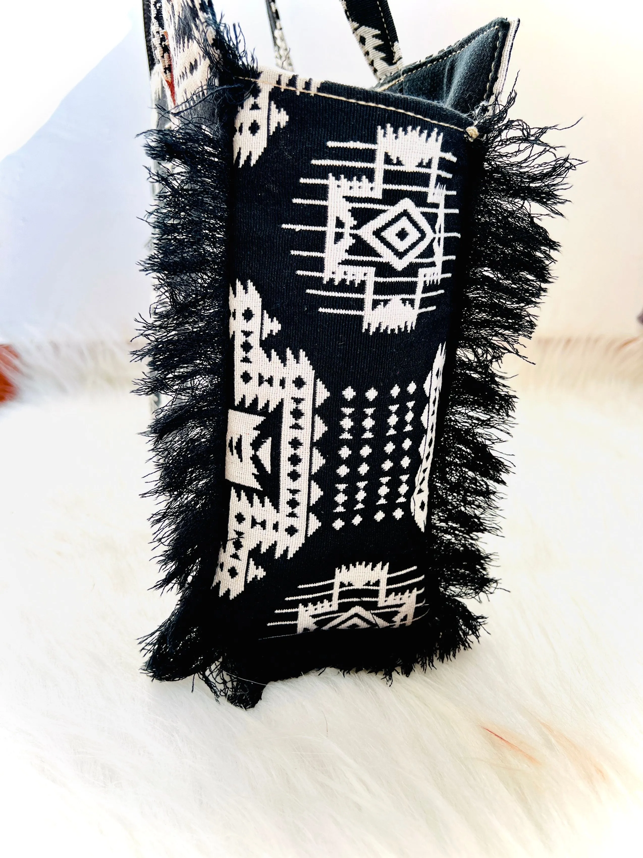 Black Boho Fringe Laptop Bag