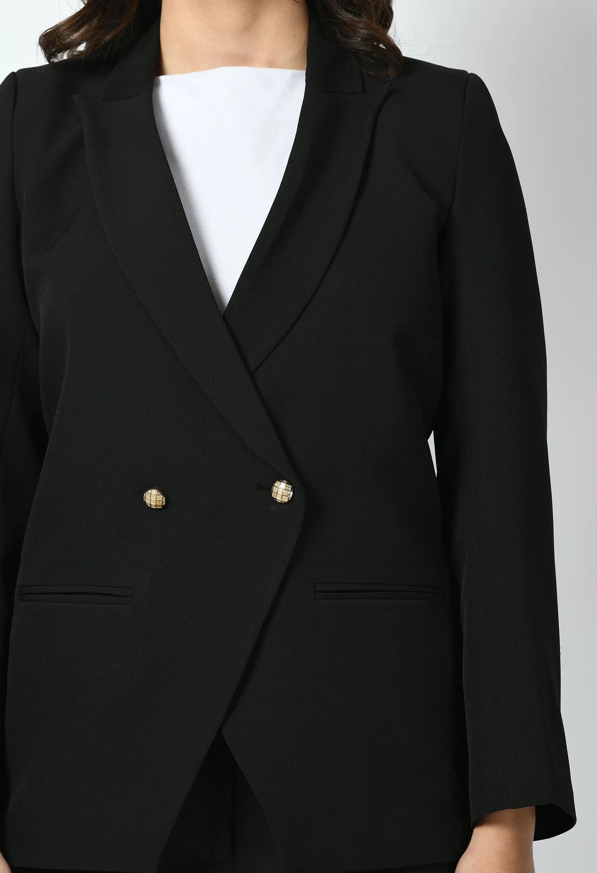 Black Cotton Blend Dominance Solid Formal Blazer