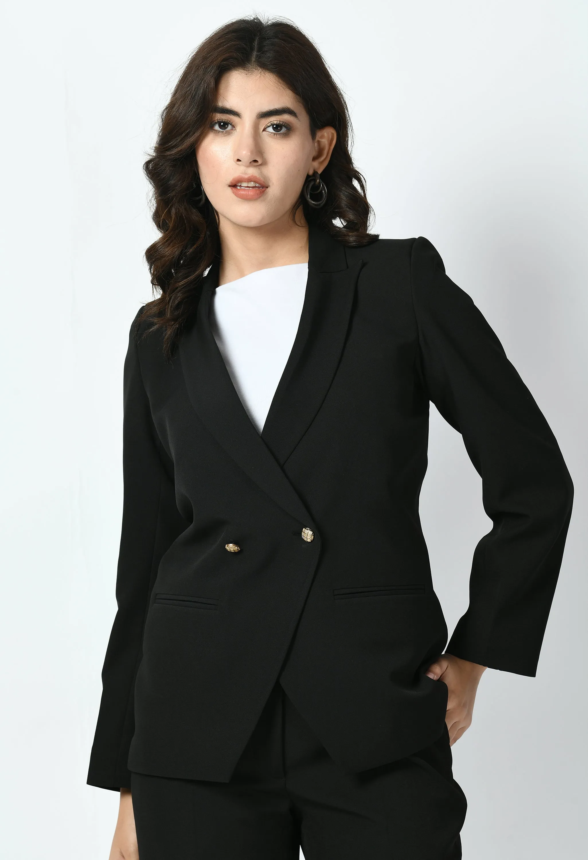Black Cotton Blend Dominance Solid Formal Blazer