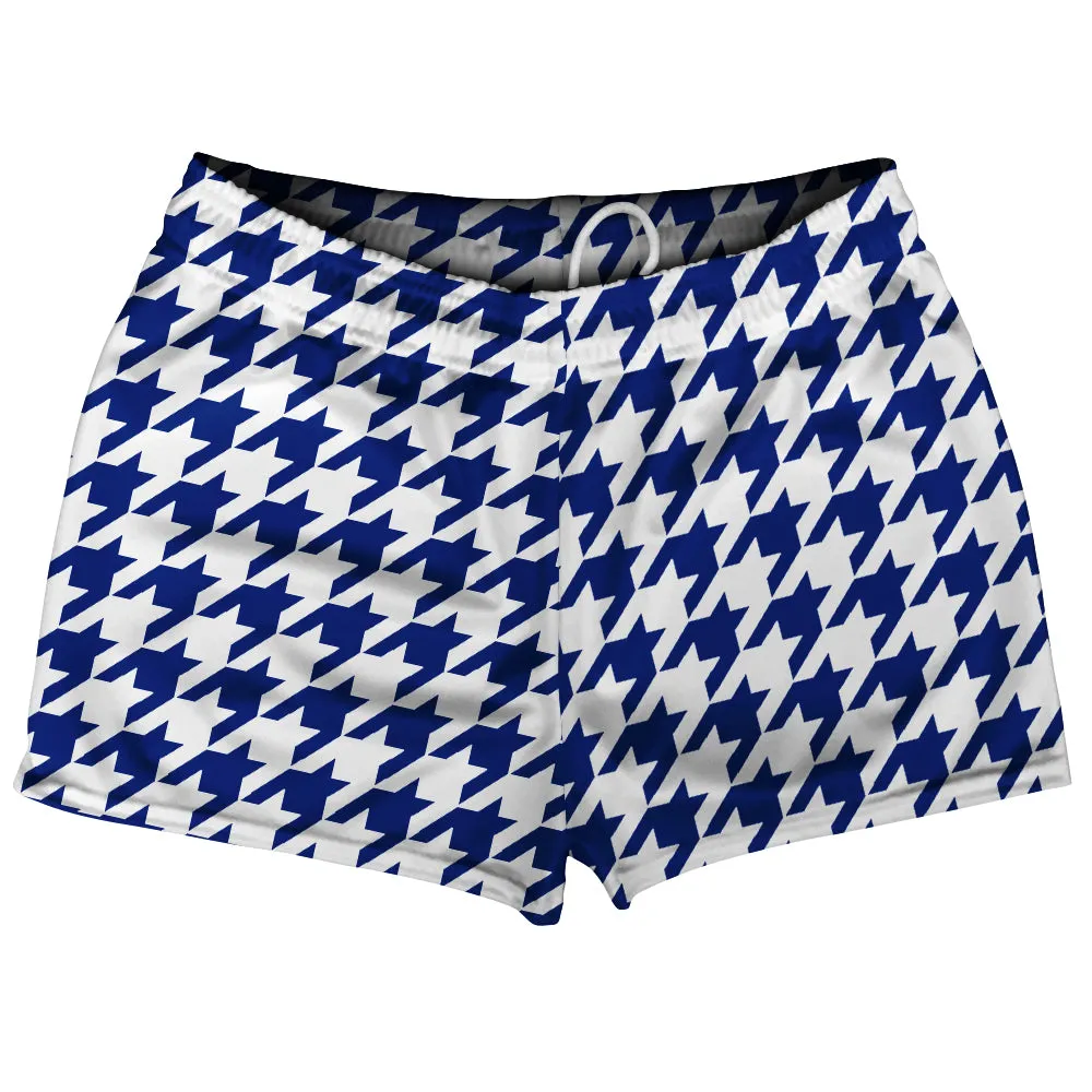 Blue Royal And White Houndstooth Shorty Short Gym Shorts 2.5" Inseam Made In USA