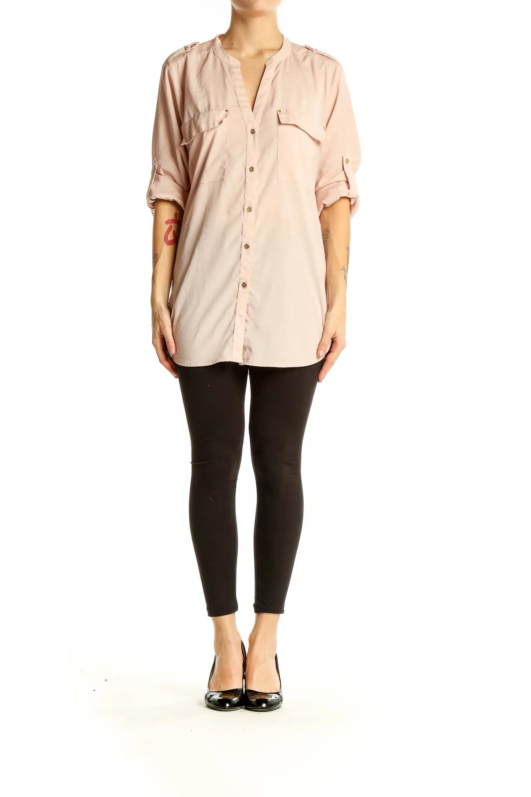 Blush Button-Down Polyester Shirt
