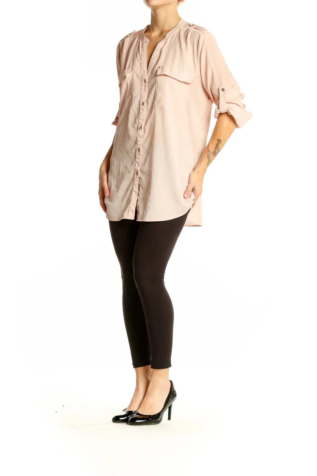 Blush Button-Down Polyester Shirt