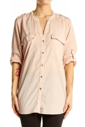 Blush Button-Down Polyester Shirt