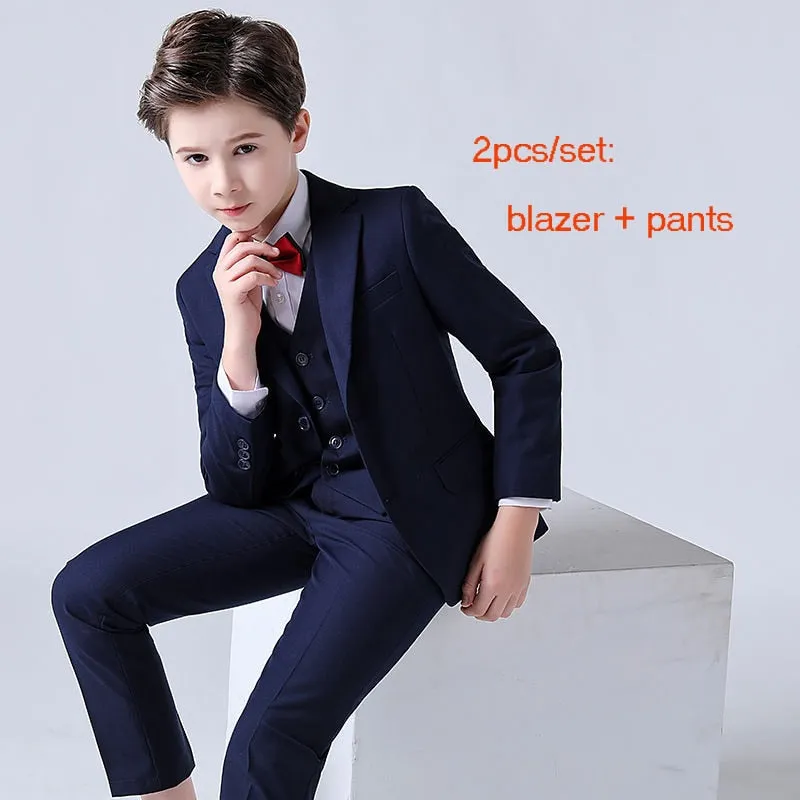 Boys Formal Children Dress Suit  Wedding Party Performance Costume Kids Blazer Vest Pants Clothes Set