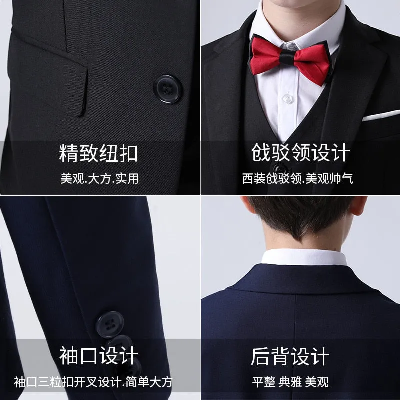 Boys Formal Children Dress Suit  Wedding Party Performance Costume Kids Blazer Vest Pants Clothes Set