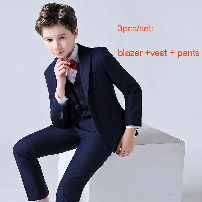 Boys Formal Children Dress Suit  Wedding Party Performance Costume Kids Blazer Vest Pants Clothes Set
