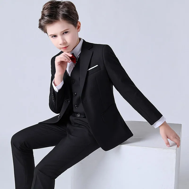 Boys Formal Children Dress Suit  Wedding Party Performance Costume Kids Blazer Vest Pants Clothes Set