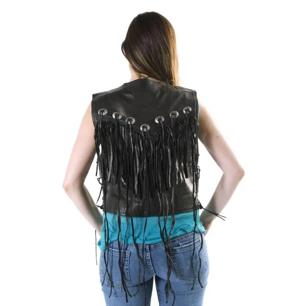 Diablo Vest Ladies biker fringe wasitcoat with conchos 203