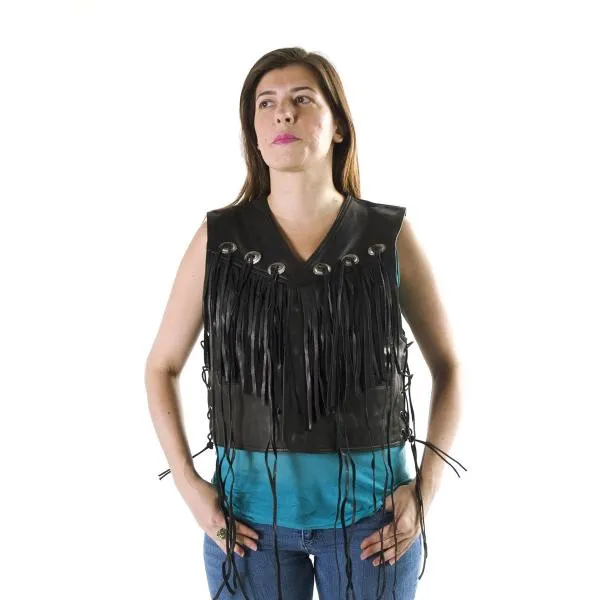 Diablo Vest Ladies biker fringe wasitcoat with conchos 203