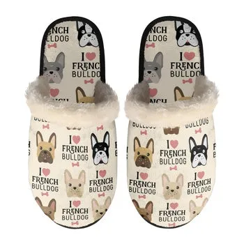 Dog Designs Print on Demand Artwork Women's Fur Lined House Slippers