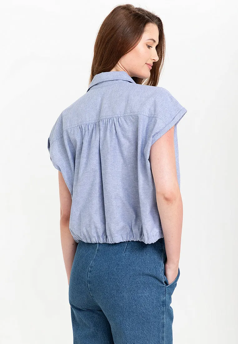 Elysia Button Down Drawstring Cropped Top