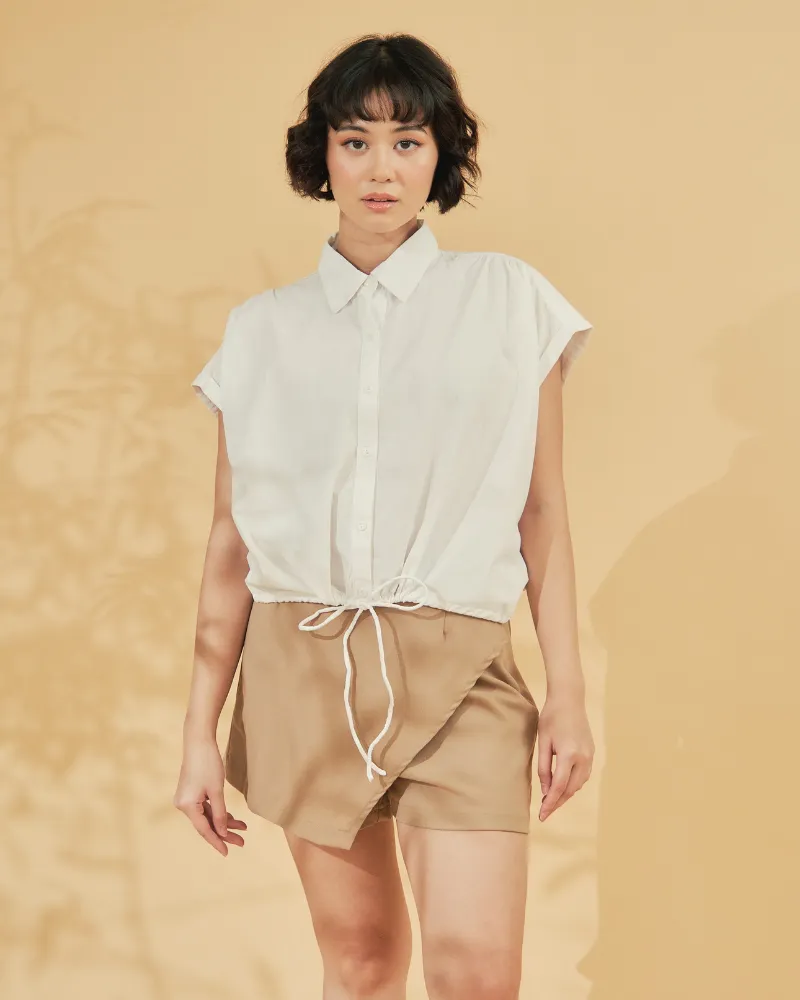 Elysia Button Down Drawstring Cropped Top
