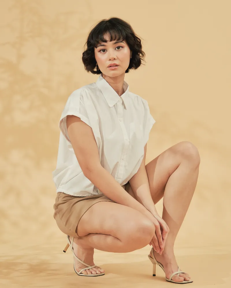 Elysia Button Down Drawstring Cropped Top
