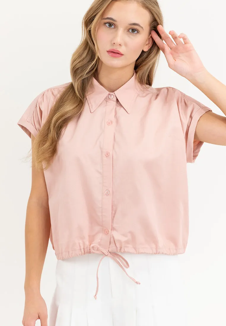 Elysia Button Down Drawstring Cropped Top