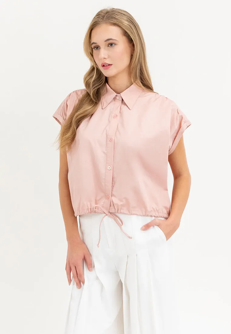 Elysia Button Down Drawstring Cropped Top