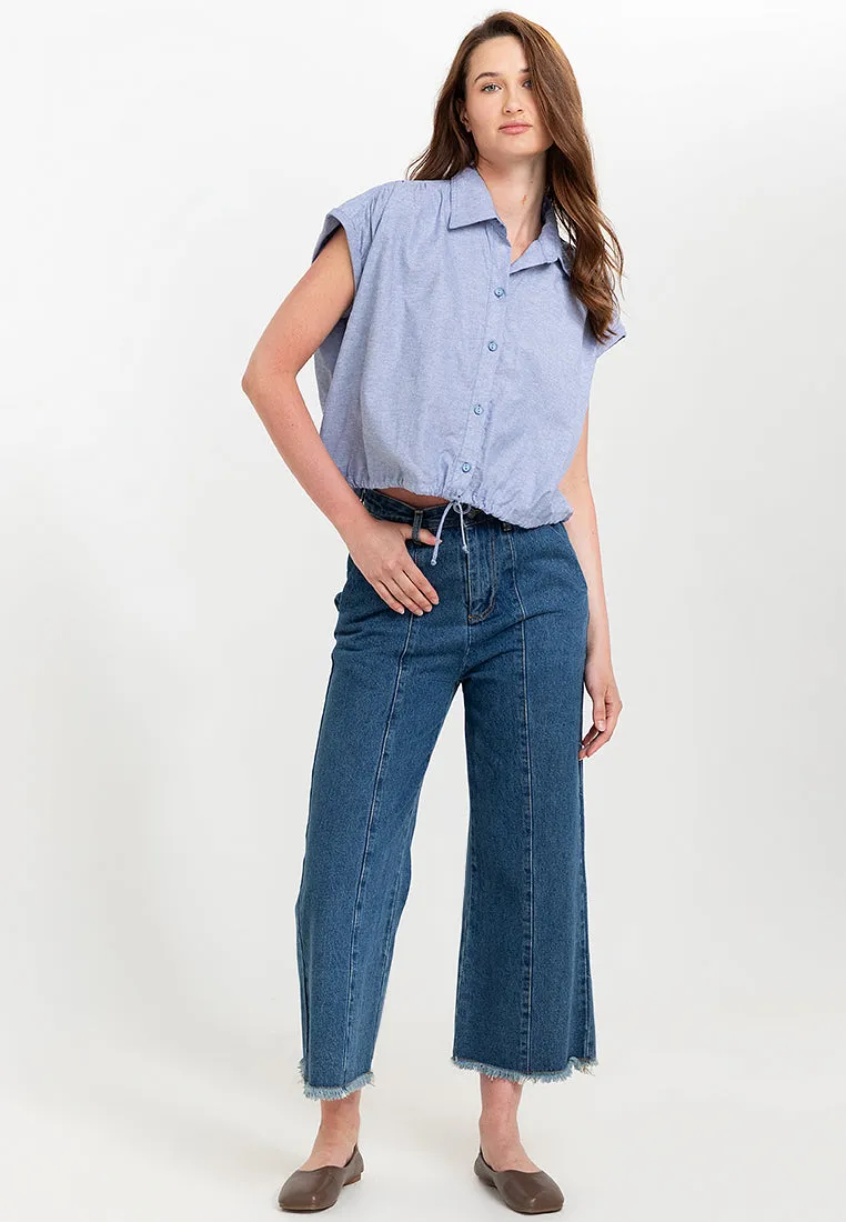 Elysia Button Down Drawstring Cropped Top
