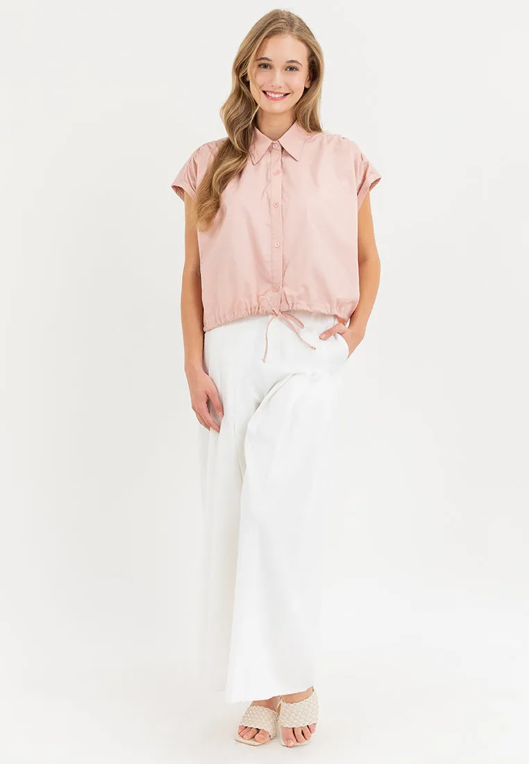 Elysia Button Down Drawstring Cropped Top
