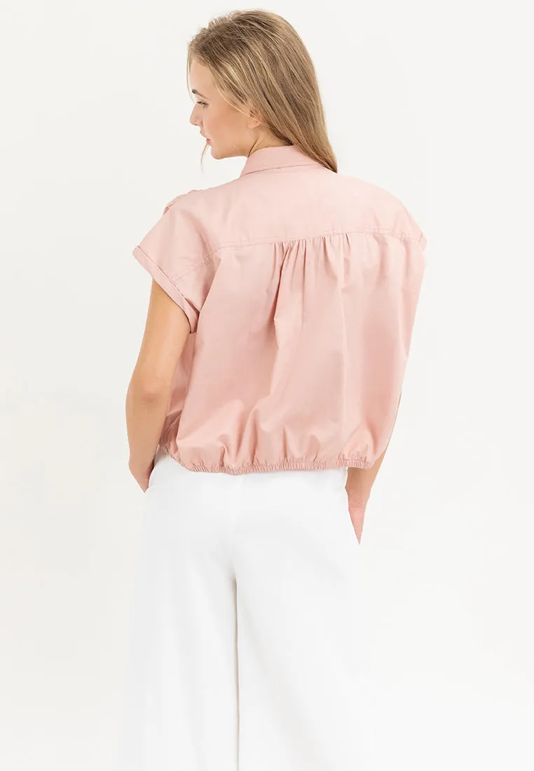 Elysia Button Down Drawstring Cropped Top