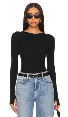 Enza Costa Cashmere Crew Bodysuit in Black