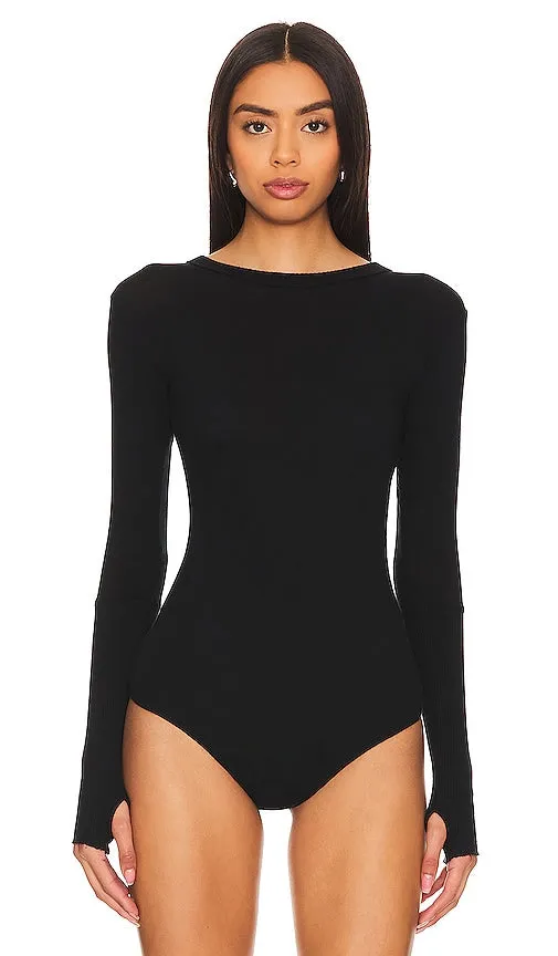 Enza Costa Cashmere Crew Bodysuit in Black
