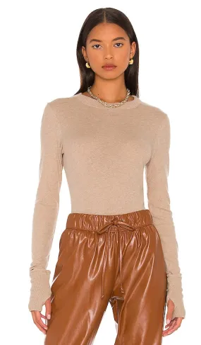 Enza Costa Cashmere Easy Cuffed Crew in Tan