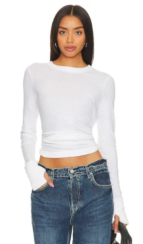 Enza Costa Cashmere Easy Cuffed Crew in White