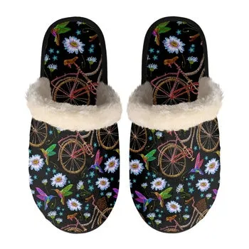 Flowers Print on Demand Artwork Women's Fur Lined House Slippers
