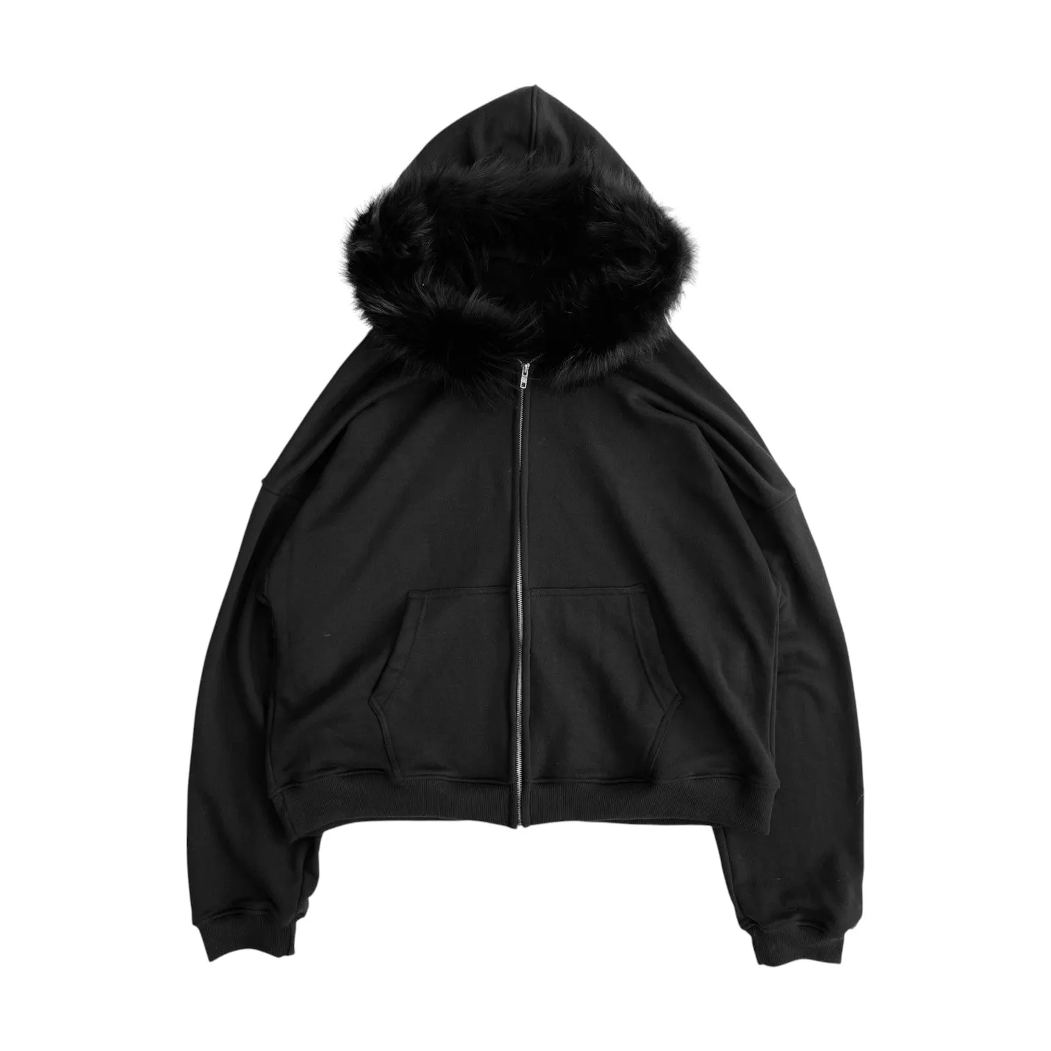FUR HOODIE, BLACK/BLACK