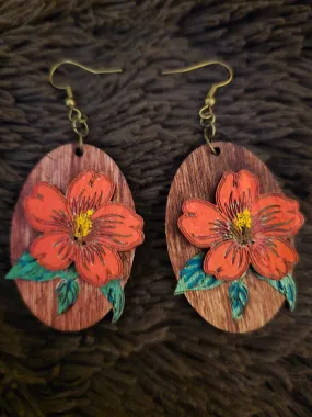 Hibiscus Boho Dangle Wooden Earrings