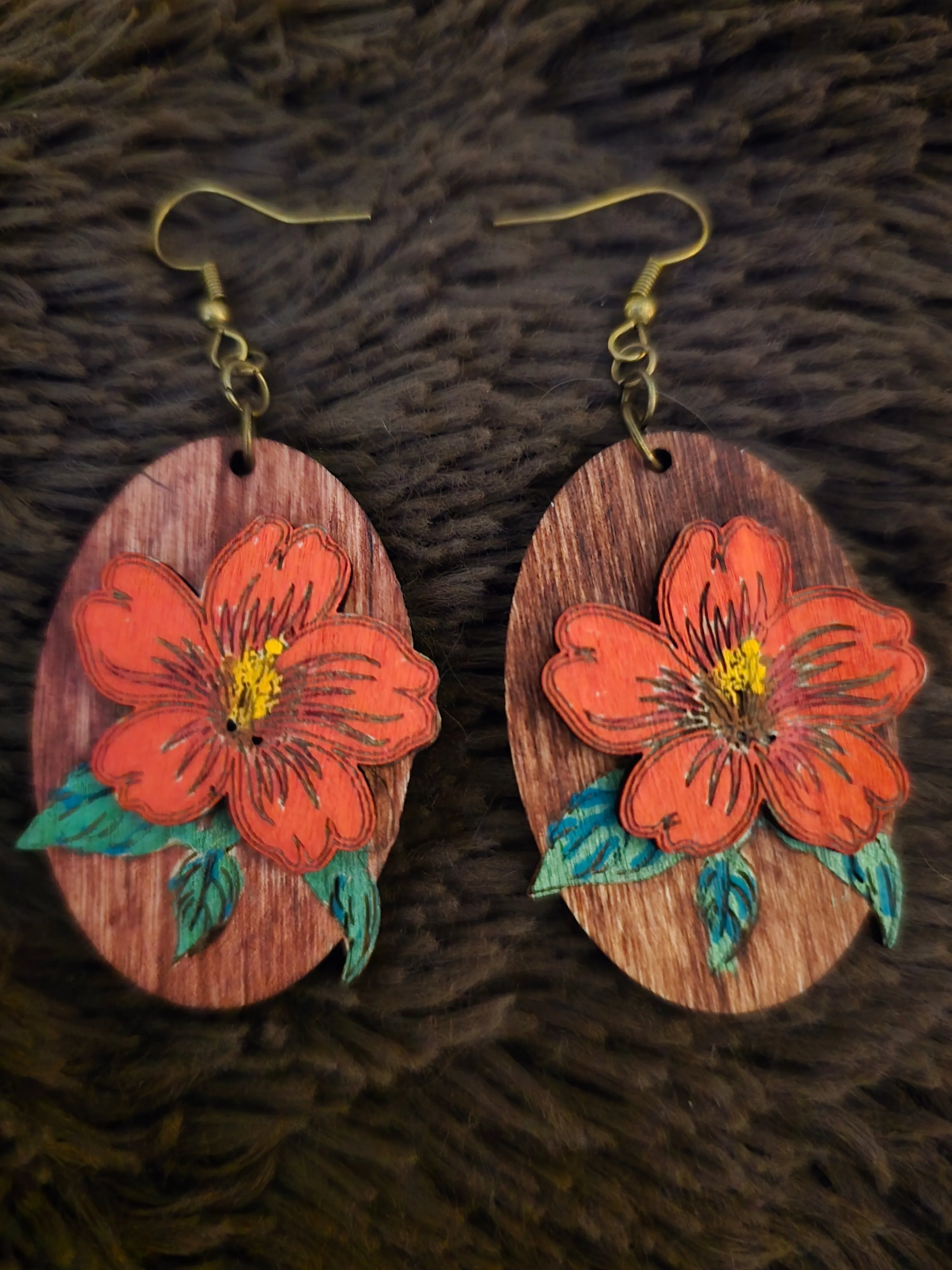 Hibiscus Boho Dangle Wooden Earrings
