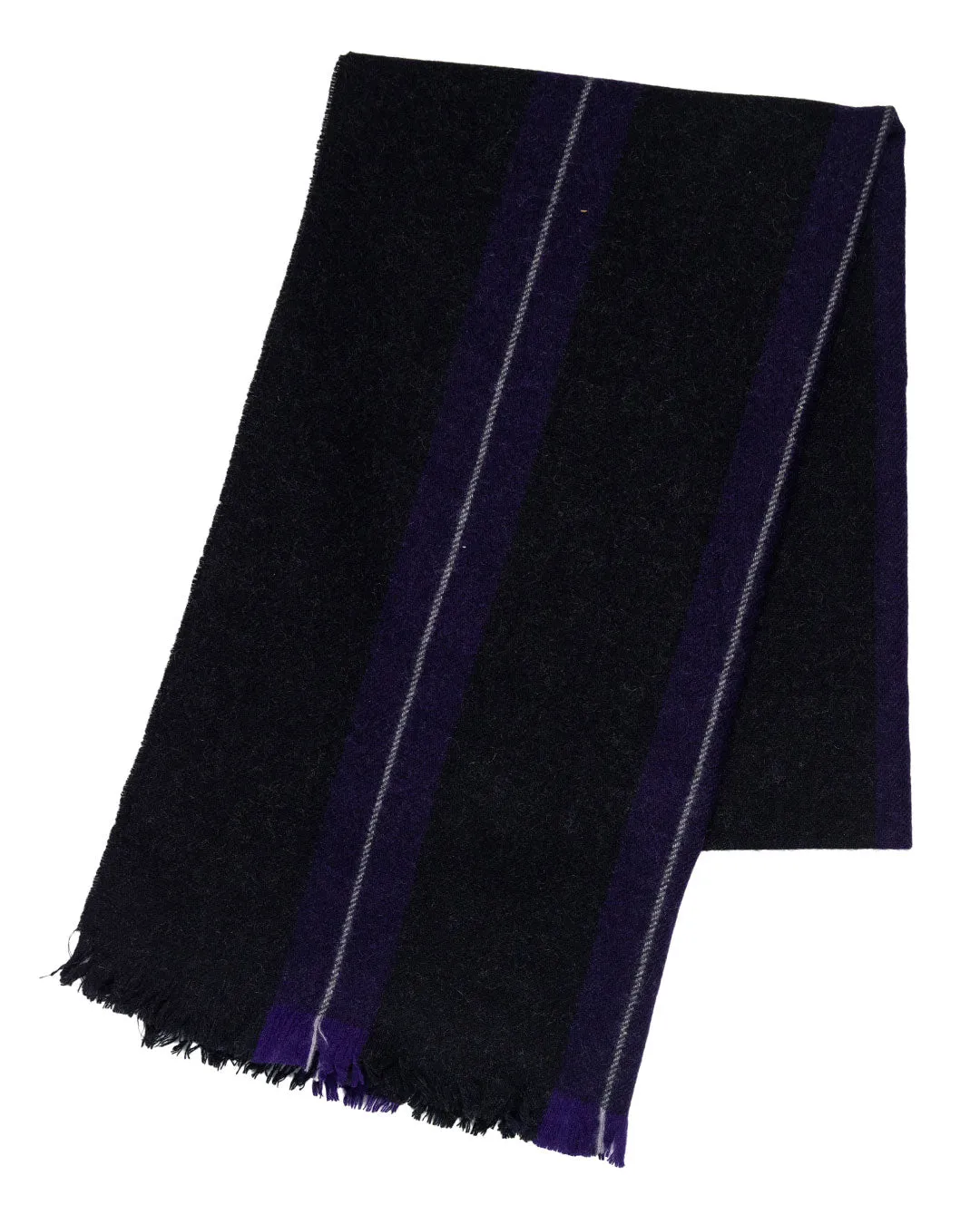 Joshua Ellis Featherweight Stripe Brushed 100% Cashmere  Scarf Charcoal x Purple