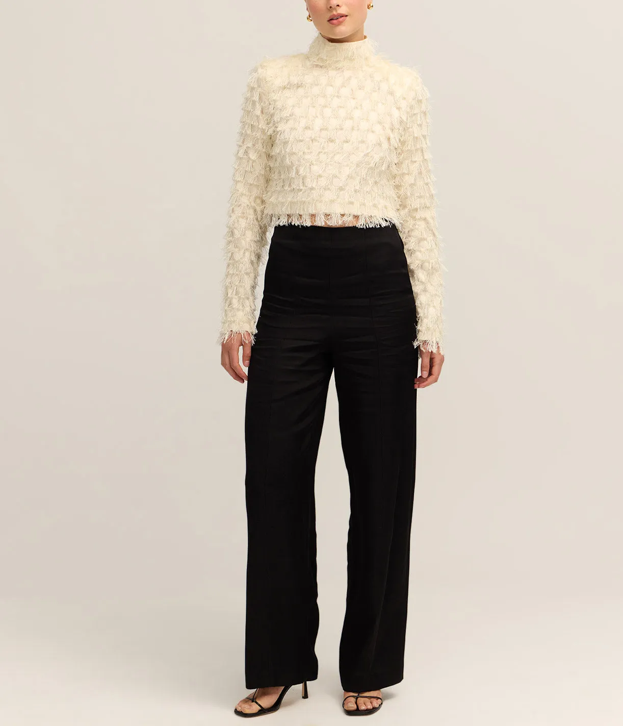 Lynette Abstract Fringe Top in Vanilla Ice