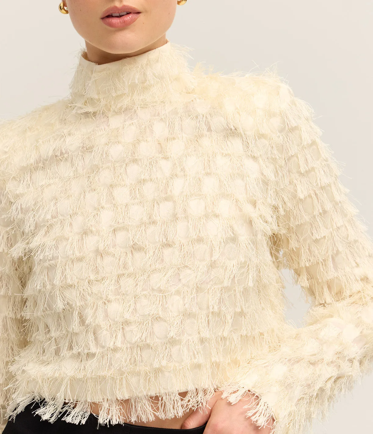 Lynette Abstract Fringe Top in Vanilla Ice