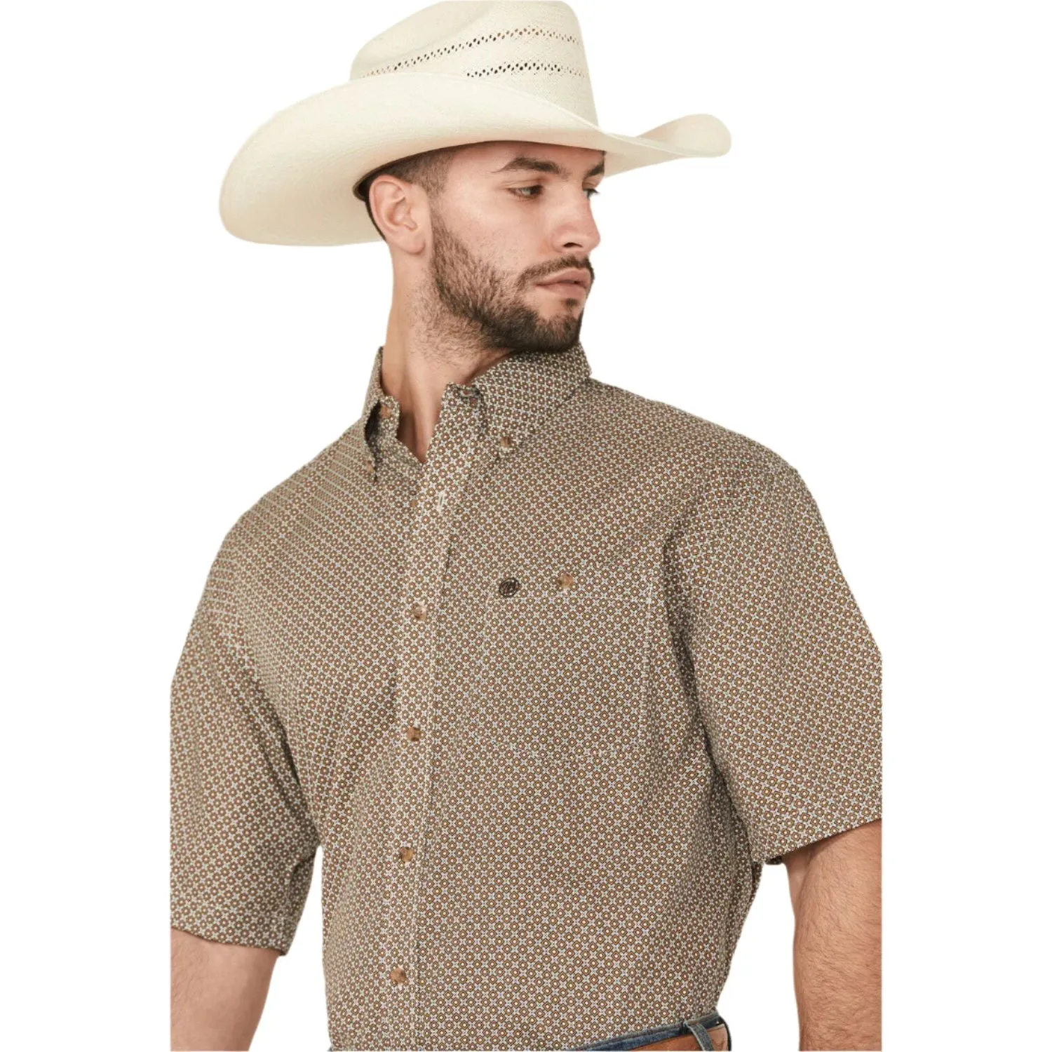 Men's Wrangler Geo Print Short Sleeve Button-Down Stretch Western Shirt 112366982