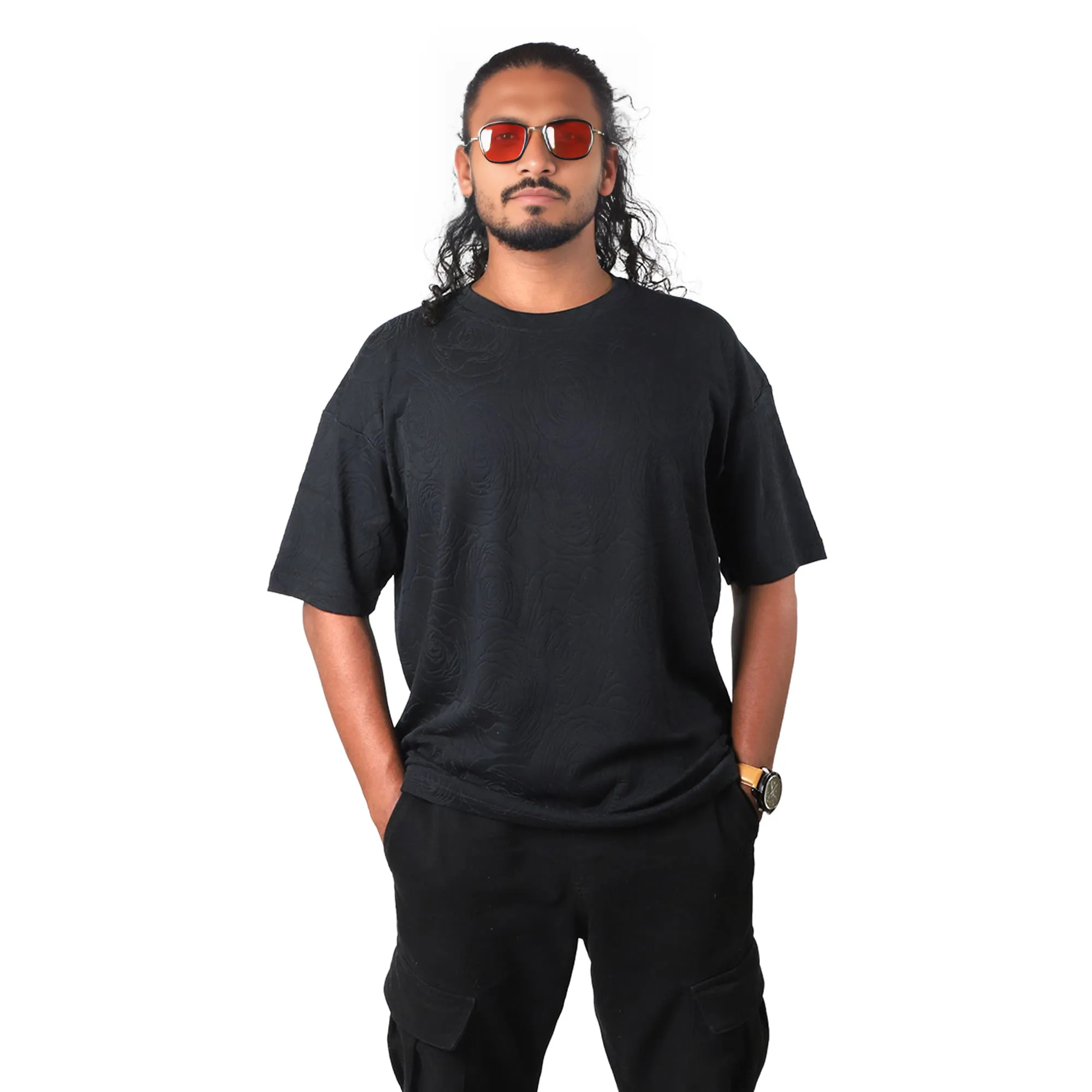Midnight Rose Embossed Drop Shoulder T-shirt