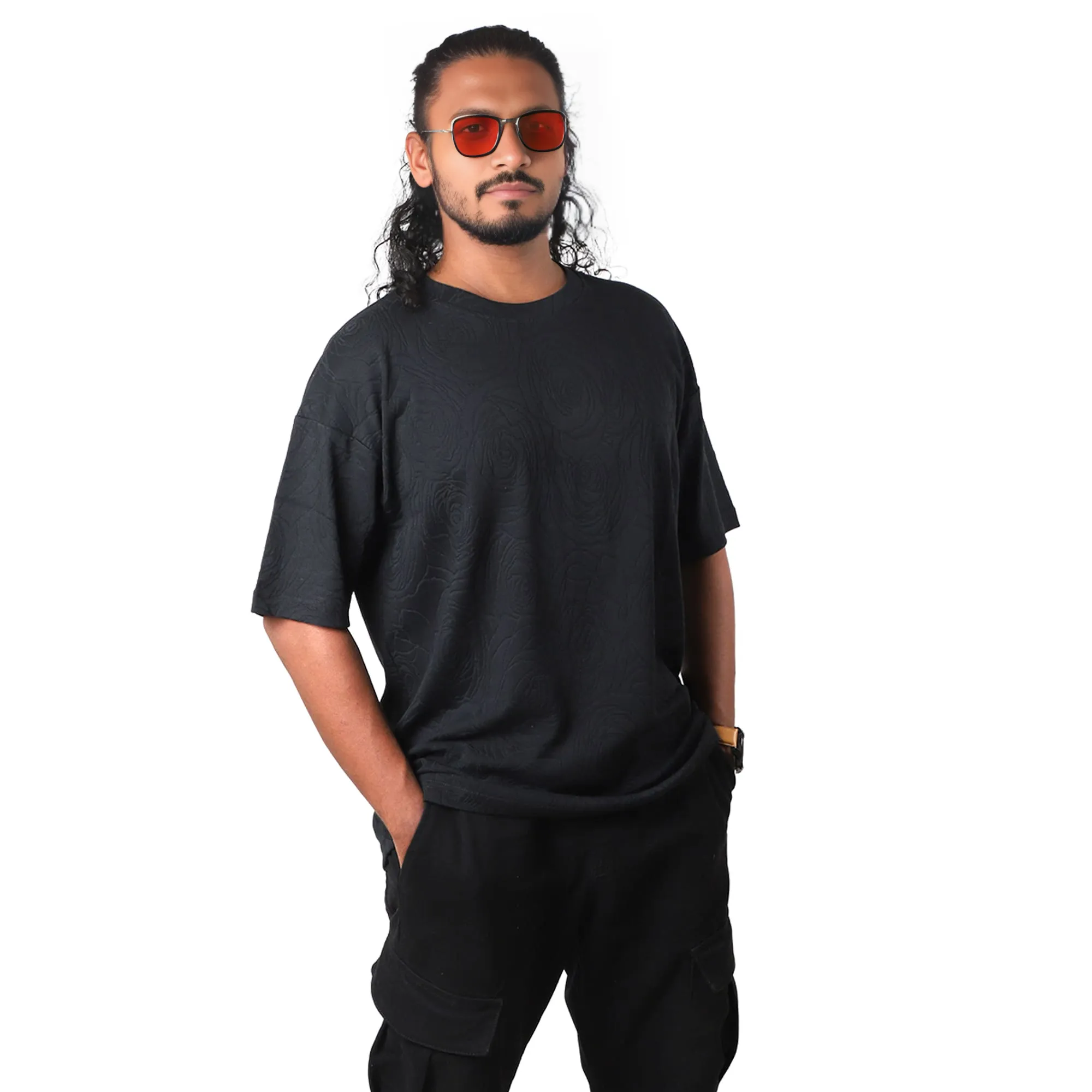 Midnight Rose Embossed Drop Shoulder T-shirt