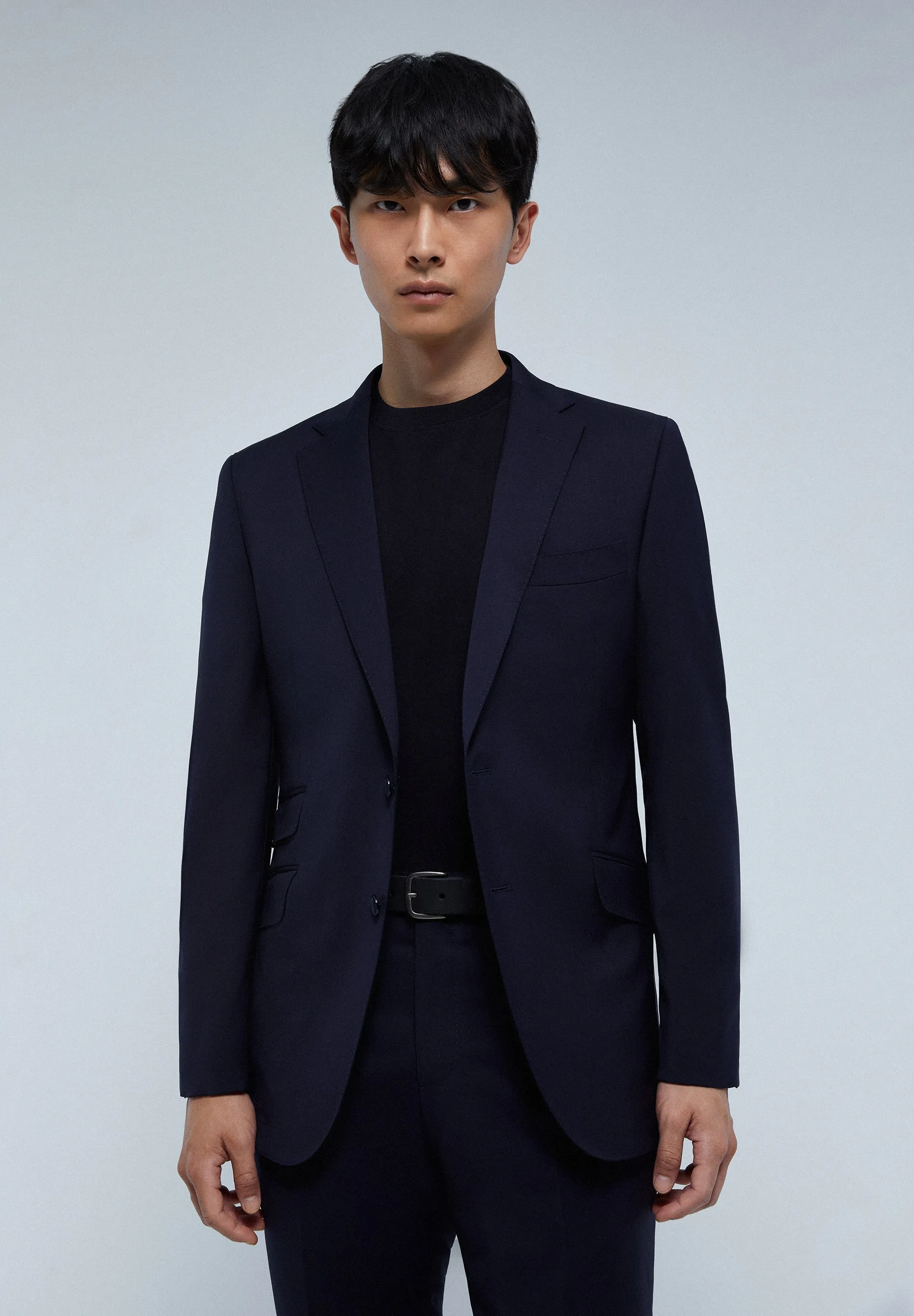 NAVY BLUE TEXTURED SUIT WITH POCKETS