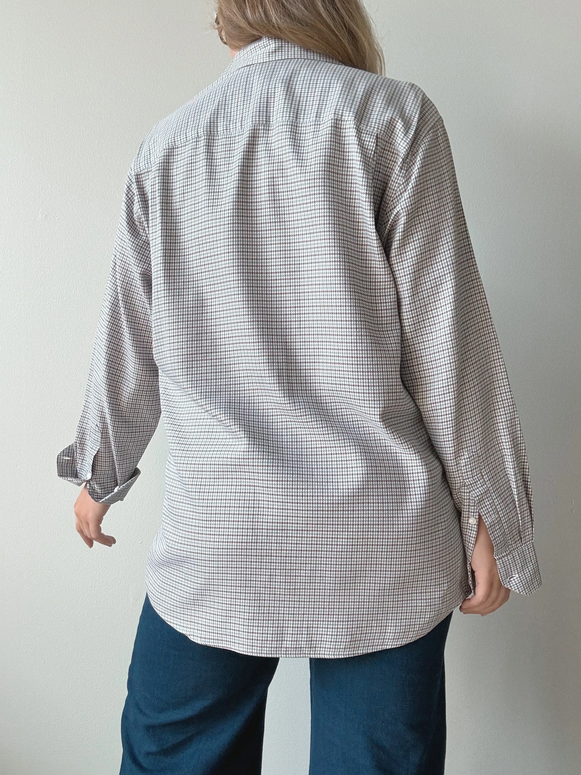 Nordstrom Neutral Houndstooth Cotton Button Down Shirt (S)