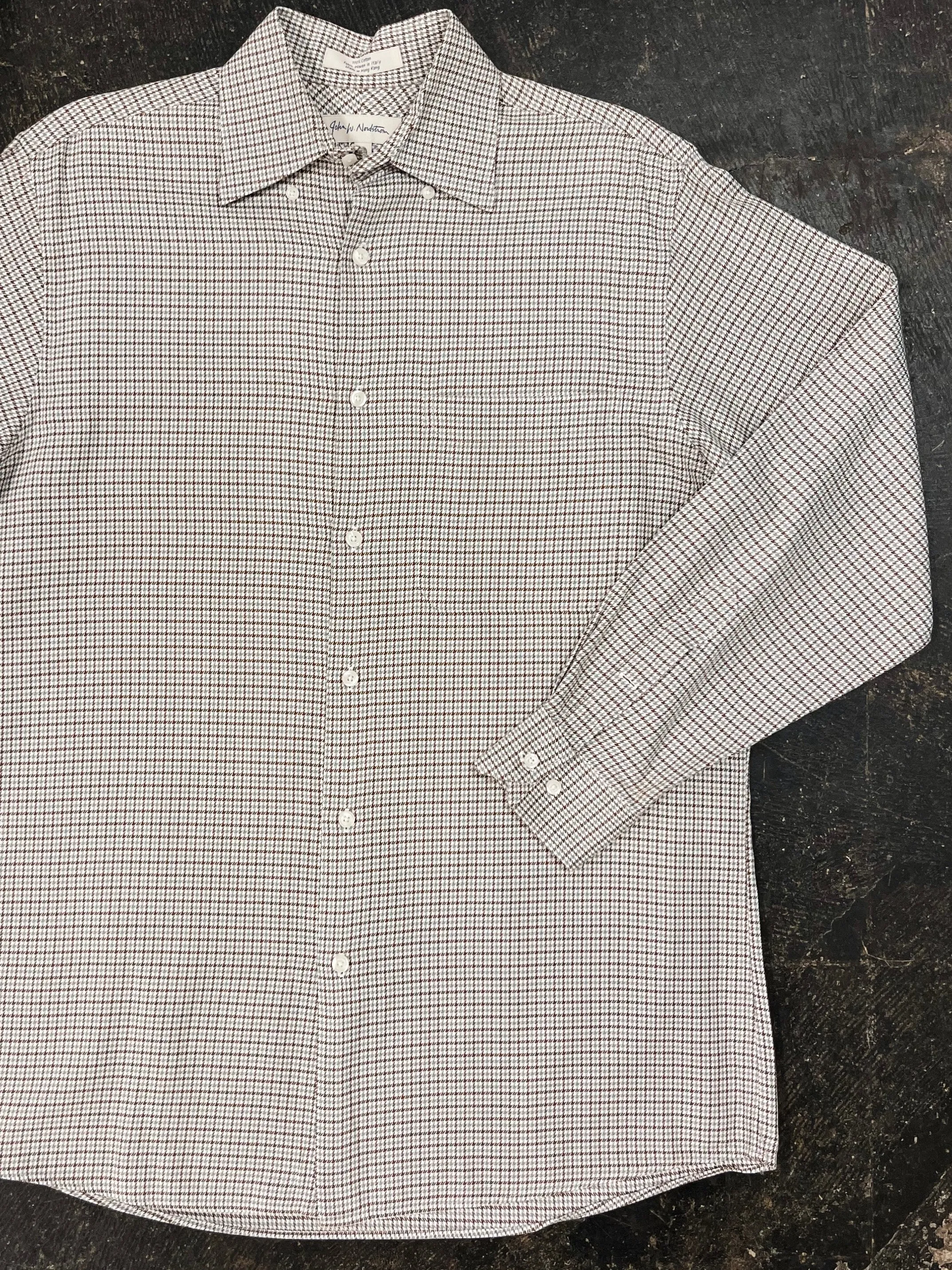 Nordstrom Neutral Houndstooth Cotton Button Down Shirt (S)