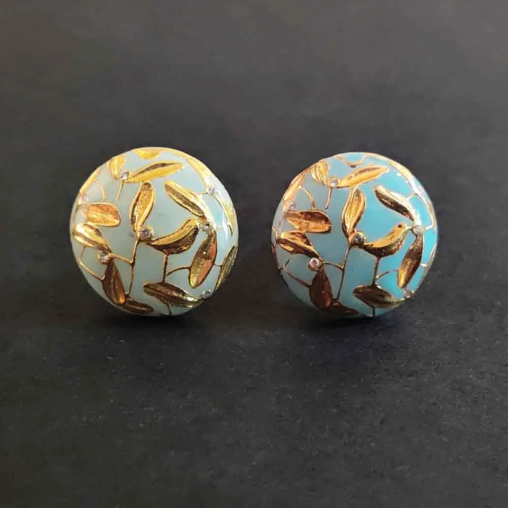 Pastel Blue Button With Gold Work
