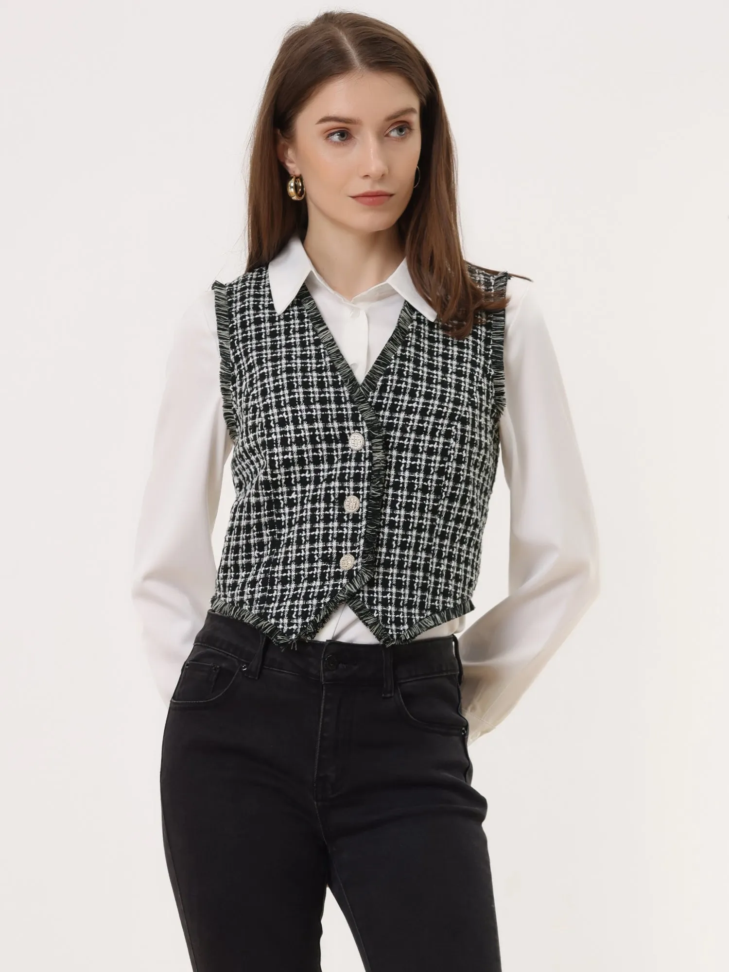 Plaid Waistcoat Fringe Trim Vintage 1950s Suit Vest
