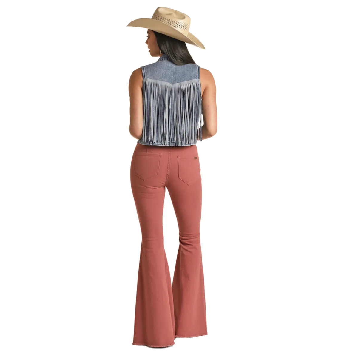 Rock & Roll Denim Ladies Fringe Medium Wash Vest RRWD98R114