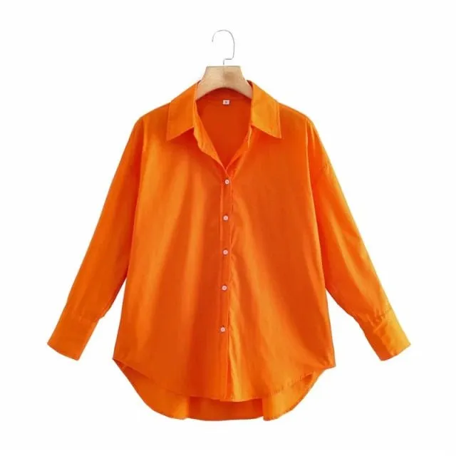 TRAF Top Button Down Turn Down Collared Shirt