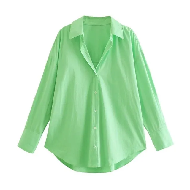 TRAF Top Button Down Turn Down Collared Shirt